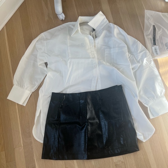 Casual Solid Shirt With Faux Leather Mini Skirt Set size large and xl. NWT - Picture 2 of 3